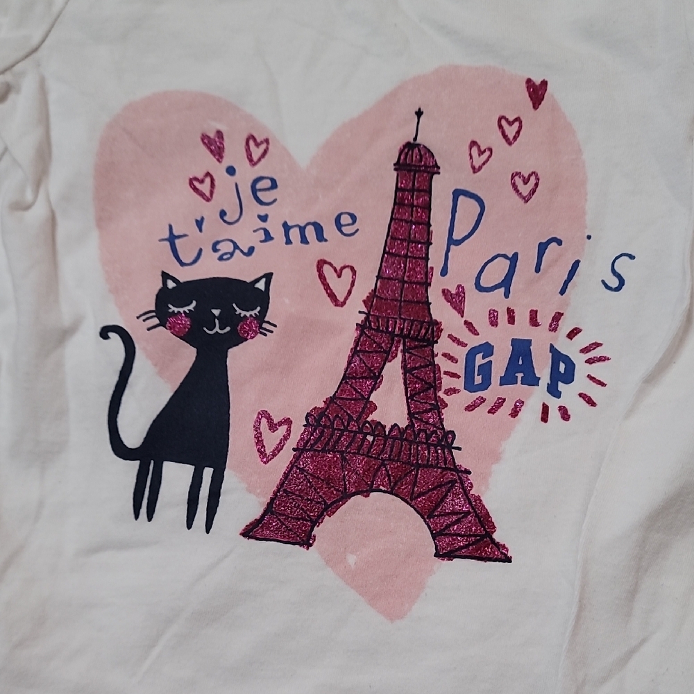 GAP, White and Pink Long Sleeve Paris Tee, Size 5, Girls - Picture 3 of 6